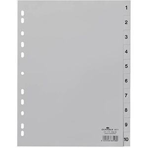 Durable 1-10 Polypropylene Index Dividers A4 Portrait Full Covering Pack of 25 Dividers Grey Made in Germany Durable 1-10 Polypropylene Index Dividers A4 Portrait Full Covering Pack of 25 Dividers Grey Made in Germany