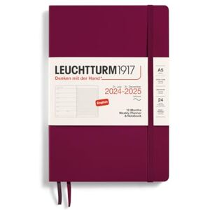 LEUCHTTURM1917 370810 Weekly Calendar & Notebook 2025, Medium A5 Softcover 18-Month Planner, Lined Port Red, English LEUCHTTURM1917 370810 Weekly Calendar & Notebook 2025, Medium A5 Softcover 18-Month Planner, Lined Port Red, English