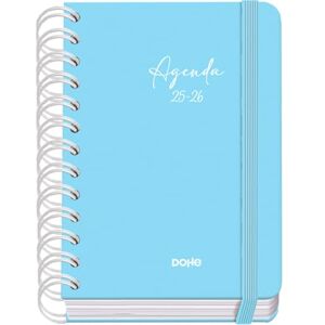 DOHE School Planner 2025 2026 Day per Page, A6 Size (12x17 cm), Spanish and English, Double Spiral Binding and Elastic Band, Hard Cover, 4 Sticker Sheets SERENITY Blue DOHE School Planner 2025 2026 Day per Page, A6 Size (12x17 cm), Spanish and English, Double Spiral Binding and Elastic Band, Hard Cover, 4 Sticker Sheets SERENITY Blue