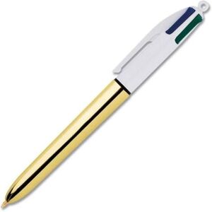 BIC 4 Colours Shine Ballpoint Pens Medium Point (1.0 mm) Metallic Gold Barrel, Box of 12 BIC 4 Colours Shine Ballpoint Pens Medium Point (1.0 mm) Metallic Gold Barrel, Box of 12