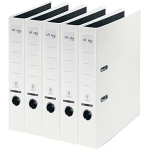 Leitz VON Pack of 5 A4 Folders, Cardboard with Plastic Cover, 50 mm Spine Width, for 350 Sheets, FSC-Certified Cardboard, for School, Study & Home, White, 10561001 Leitz VON Pack of 5 A4 Folders, Cardboard with Plastic Cover, 50 mm Spine Width, for 350 Sheets, FSC-Certified Cardboard, for School, Study & Home, White, 10561001