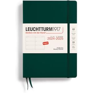 LEUCHTTURM1917 370722 Weekly Planner 2025, Medium A5 Hardcover 18 Month Planner, Lined Forest Green, English LEUCHTTURM1917 370722 Weekly Planner 2025, Medium A5 Hardcover 18 Month Planner, Lined Forest Green, English
