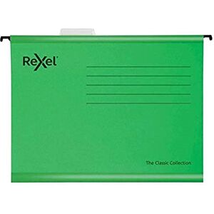 Rexel Classic Foolscap Reinforced Suspension Files for Filing Cabinets, 15 mm V base, 100 Percent Recycled Card, Green, Pack of 25, 2115591 Rexel Classic Foolscap Reinforced Suspension Files for Filing Cabinets, 15 mm V base, 100 Percent Recycled Card, Green, Pack of 25, 2115591