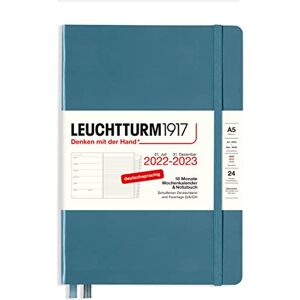 LEUCHTTURM1917 365804 Weekly Calendar & Notebook Medium (A5) 2023, 18 Months, Stone Blue, German LEUCHTTURM1917 365804 Weekly Calendar & Notebook Medium (A5) 2023, 18 Months, Stone Blue, German