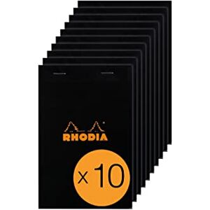 Rhodia 146009C Stapled Notepad N°14 Black 11x17 cm Ruled 80 Detachable Sheets 80G White Clairefontaine Paper Coated Card Cover Pack of 10 pads Rhodia 146009C Stapled Notepad N°14 Black 11x17 cm Ruled 80 Detachable Sheets 80G White Clairefontaine Paper Coated Card Cover Pack of 10 pads