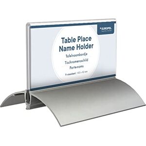 Europel Table Place Name Holder, Set of 2 Pieces, 52 x 100 mm, Clear Acrylic Construction, Double Sided Sign Holder, Name Display for Conferences, Meetings, Free-Standing Design with Aluminium Base Europel Table Place Name Holder, Set of 2 Pieces, 52 x 100 mm, Clear Acrylic Construction, Double Sided Sign Holder, Name Display for Conferences, Meetings, Free-Standing Design with Aluminium Base