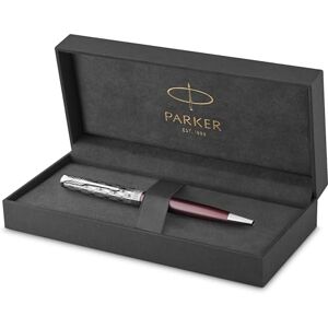 PARKER Sonnet Ballpoint Pen Premium Metal and Red Satin Finish with Chrome Trim Medium Point with Black Ink Refill Gift Box PARKER Sonnet Ballpoint Pen Premium Metal and Red Satin Finish with Chrome Trim Medium Point with Black Ink Refill Gift Box