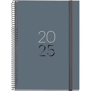 Miquelrius 2025 Diary, 155 x 213 mm, Week to View Agenda, Laminated Cardboard Cover, Spiral, Elastic Closure, Paper 80 g/m², Catalan, English and Portuguese, Graphite Miquelrius 2025 Diary, 155 x 213 mm, Week to View Agenda, Laminated Cardboard Cover, Spiral, Elastic Closure, Paper 80 g/m², Catalan, English and Portuguese, Graphite