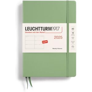 LEUCHTTURM1917 370772 Weekly Planner 2025, Medium A5 Hardcover 12 Month Planner, Lined Sage, English LEUCHTTURM1917 370772 Weekly Planner 2025, Medium A5 Hardcover 12 Month Planner, Lined Sage, English