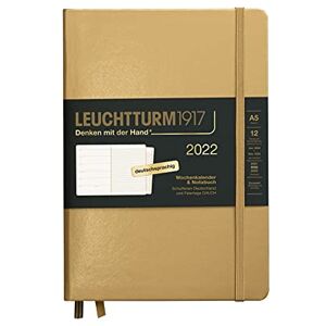 LEUCHTTURM1917 363541 Weekly Calendar & Notebook 2022 Hardcover Medium (A5), 12 Months, Gold, German Version LEUCHTTURM1917 363541 Weekly Calendar & Notebook 2022 Hardcover Medium (A5), 12 Months, Gold, German Version