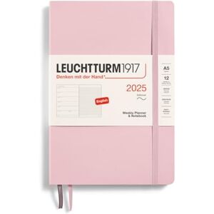 LEUCHTTURM1917 370747 Weekly Calendar & Notebook 2025, Medium A5 Softcover 12-Month Planner, Lined Powder, English LEUCHTTURM1917 370747 Weekly Calendar & Notebook 2025, Medium A5 Softcover 12-Month Planner, Lined Powder, English