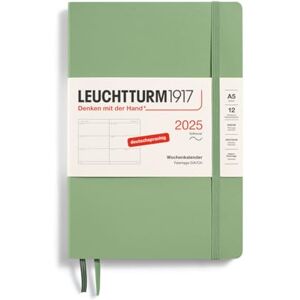 LEUCHTTURM1917 370567 Weekly Planner 2025, Medium A5 Softcover 12-Month Planner, 80 g, Ruled Sage LEUCHTTURM1917 370567 Weekly Planner 2025, Medium A5 Softcover 12-Month Planner, 80 g, Ruled Sage