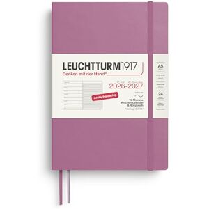LEUCHTTURM1917 Weekly Calendar 2027 A5 with Notebook, Lined Diary German, 18 Months July 2026 December 2027, Dusty Rose, Soft Cover, 210 x 145 mm, Week to View Left + Note Page Right LEUCHTTURM1917 Weekly Calendar 2027 A5 with Notebook, Lined Diary German, 18 Months July 2026 December 2027, Dusty Rose, Soft Cover, 210 x 145 mm, Week to View Left + Note Page Right