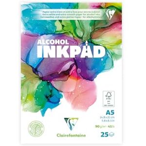 Clairefontaine 976106C Bloc Encollé Alcohol Inkpad A5 14,8x21 cm 90g 25 Feuilles Papier Pour Encres à Alcool Extra Blanc Idéal Pour le Fluid Painting avec des Encres à alcool Clairefontaine 976106C Bloc Encollé Alcohol Inkpad A5 14,8x21 cm 90g 25 Feuilles Papier Pour Encres à Alcool Extra Blanc Idéal Pour le Fluid Painting avec des Encres à alcool