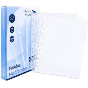 RAYLU PAPER 100% Recyclable Polypropylene Multi-Drill Sleeves with Large Opening, Reinforced Spine, Pack of 100 (Clear Glass, Folio 60 Micron) RAYLU PAPER 100% Recyclable Polypropylene Multi-Drill Sleeves with Large Opening, Reinforced Spine, Pack of 100 (Clear Glass, Folio 60 Micron)