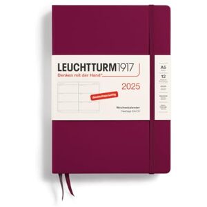 LEUCHTTURM1917 370543 Weekly Planner 2025, Medium A5 Hardcover 12-Month Planner, 80 g, Lined Port Red LEUCHTTURM1917 370543 Weekly Planner 2025, Medium A5 Hardcover 12-Month Planner, 80 g, Lined Port Red