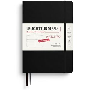 LEUCHTTURM1917 Weekly Calendar 2027 Medium (A5) German, Black, Hard Cover, 145 x 210 mm, 18 Months 07. 2026-12/2027, 1 Week per Double Page, 80 g/m² Paper with High Ink Compatibility LEUCHTTURM1917 Weekly Calendar 2027 Medium (A5) German, Black, Hard Cover, 145 x 210 mm, 18 Months 07. 2026-12/2027, 1 Week per Double Page, 80 g/m² Paper with High Ink Compatibility
