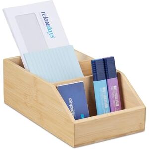 Relaxdays Desk, Bamboo Organiser, 3 Compartments, H x W x D: 9 x 15.5 x 25.5 cm, Utensil Box, Pen Pot, Brown Relaxdays Desk, Bamboo Organiser, 3 Compartments, H x W x D: 9 x 15.5 x 25.5 cm, Utensil Box, Pen Pot, Brown