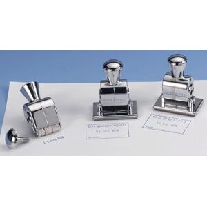 WEDO Stema 0876 Date Stamp with German Text "Eingegangen" ("Received") and 4 Blank Fields Imprint Size 3 x 5 cm Chrome-Plated Metal Housing WEDO Stema 0876 Date Stamp with German Text "Eingegangen" ("Received") and 4 Blank Fields Imprint Size 3 x 5 cm Chrome-Plated Metal Housing