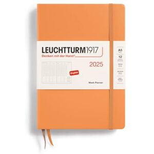 LEUCHTTURM1917 370796 Weekly Planner 2025, Medium A5 Hardcover 12 Month Calendar, Lined Apricot English LEUCHTTURM1917 370796 Weekly Planner 2025, Medium A5 Hardcover 12 Month Calendar, Lined Apricot English