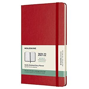 Moleskine 18-Month Weekly Planner/Diary, Weekly Planner 2021/2022, Weekly Notebook with Hard Cover and Elastic Closure, Size Large 13 x 21 cm, Colour Scarlet Red, 208 Pages Moleskine 18-Month Weekly Planner/Diary, Weekly Planner 2021/2022, Weekly Notebook with Hard Cover and Elastic Closure, Size Large 13 x 21 cm, Colour Scarlet Red, 208 Pages