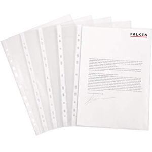 FALKEN Original 100 pack standard PP plastic brochure pockets. For DIN A4 transparent crystal clear open top transparent plastic cover transparent cover ideal for folders ring binders and files FALKEN Original 100 pack standard PP plastic brochure pockets. For DIN A4 transparent crystal clear open top transparent plastic cover transparent cover ideal for folders ring binders and files