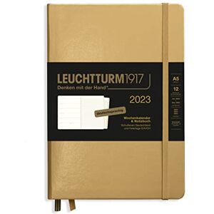 LEUCHTTURM1917 365676 Weekly Calendar & Notebook Medium (A5) 2023, 12 Months, Gold, German LEUCHTTURM1917 365676 Weekly Calendar & Notebook Medium (A5) 2023, 12 Months, Gold, German