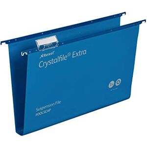 Rexel Foolscap Heavy Duty Suspension Files with Tabs and Inserts for Filing Cabinets, 30 mm base, Polypropylene, Blue, Crystalfile Extra, Pack of 25, 70633 Rexel Foolscap Heavy Duty Suspension Files with Tabs and Inserts for Filing Cabinets, 30 mm base, Polypropylene, Blue, Crystalfile Extra, Pack of 25, 70633