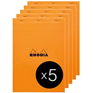Rhodia 18200C Stapled Notepad N°18 Orange A4 Small Squares 80 Detachable Sheets 80G Clairefontaine Paper Coated Card Cover Pack of 5 pads Rhodia 18200C Stapled Notepad N°18 Orange A4 Small Squares 80 Detachable Sheets 80G Clairefontaine Paper Coated Card Cover Pack of 5 pads