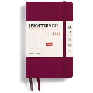 LEUCHTTURM1917 370778 Weekly Planner 2025, Pocket A6 Hardcover 12 Month Planner, Lined Port Red, English LEUCHTTURM1917 370778 Weekly Planner 2025, Pocket A6 Hardcover 12 Month Planner, Lined Port Red, English