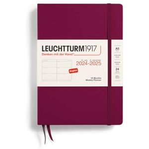 LEUCHTTURM1917 370720 Weekly Planner 2025, Medium A5 Hardcover 18 Month Planner, Lined Port Red, English LEUCHTTURM1917 370720 Weekly Planner 2025, Medium A5 Hardcover 18 Month Planner, Lined Port Red, English