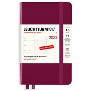 LEUCHTTURM1917 365681 Weekly Calendar & Notebook Pocket (A6) 2023, 12 Months, Port Red, German LEUCHTTURM1917 365681 Weekly Calendar & Notebook Pocket (A6) 2023, 12 Months, Port Red, German