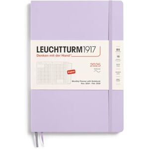 LEUCHTTURM1917 370707 Monthly Planner & Notebook 2025, Composition B5 Softcover 16 Months, Lined Lilac, English LEUCHTTURM1917 370707 Monthly Planner & Notebook 2025, Composition B5 Softcover 16 Months, Lined Lilac, English