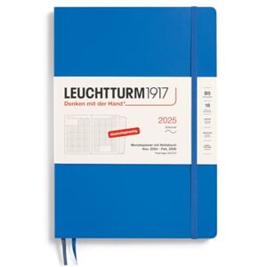 LEUCHTTURM1917 370606 Monthly Planner & Notebook 2025, Composition B5 Softcover 16 Months, 80 g, Lined Sky LEUCHTTURM1917 370606 Monthly Planner & Notebook 2025, Composition B5 Softcover 16 Months, 80 g, Lined Sky