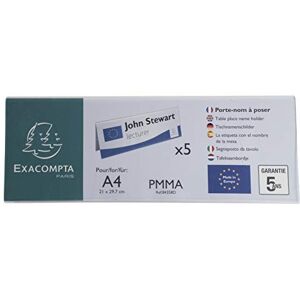 Exacompta Ref 84358D Name Tag Display Stand Suitable for A4 Paper Folded Landscape, Made from PMMA (Acrylic) Material Clear Transparent (Pack of 5) Exacompta Ref 84358D Name Tag Display Stand Suitable for A4 Paper Folded Landscape, Made from PMMA (Acrylic) Material Clear Transparent (Pack of 5)