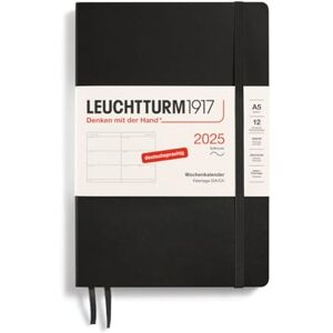 LEUCHTTURM1917 370563 Weekly Planner 2025, Medium A5 Softcover 12-Month Planner, 80 g, Lined Black LEUCHTTURM1917 370563 Weekly Planner 2025, Medium A5 Softcover 12-Month Planner, 80 g, Lined Black