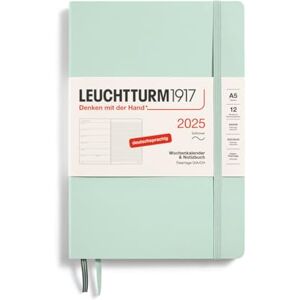 LEUCHTTURM1917 370514 Weekly Calendar & Notebook 2025, Medium A5 Softcover 12-Month Planner, 80 g, Lined Mint Green LEUCHTTURM1917 370514 Weekly Calendar & Notebook 2025, Medium A5 Softcover 12-Month Planner, 80 g, Lined Mint Green