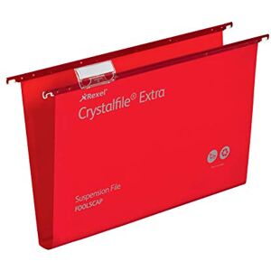 Rexel Foolscap Heavy Duty Suspension Files with Tabs and Inserts for Filing Cabinets, 30 mm base, Polypropylene, Red, Crystalfile Extra, Pack of 25, 70632 Rexel Foolscap Heavy Duty Suspension Files with Tabs and Inserts for Filing Cabinets, 30 mm base, Polypropylene, Red, Crystalfile Extra, Pack of 25, 70632