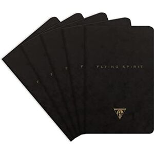 Clairefontaine 102506C A pack of 5 Flying Spirit thread-stitched notebooks 96 ivory pages 11x17 cm 90g lined, black glossy card cover, pattern ass Clairefontaine 102506C A pack of 5 Flying Spirit thread-stitched notebooks 96 ivory pages 11x17 cm 90g lined, black glossy card cover, pattern ass