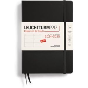 LEUCHTTURM1917 370718 Weekly Planner Medium (A5) 2025, 18 Months, Black, English LEUCHTTURM1917 370718 Weekly Planner Medium (A5) 2025, 18 Months, Black, English