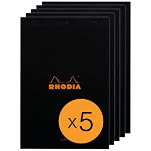 Rhodia 190009C Stapled Notepad N°19 Black A4+ 80 Detachable Sheets Plain White Clairefontaine Paper 80 g/m² Coated Card Cover Pack of 5 pads Rhodia 190009C Stapled Notepad N°19 Black A4+ 80 Detachable Sheets Plain White Clairefontaine Paper 80 g/m² Coated Card Cover Pack of 5 pads