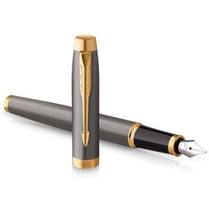 PARKER IM Fountain Pen Grey Lacquer with Gold Trims Medium Polished Stainless Steel Nib Blue Ink Cartridge Refill Gift Box Perfect Graduation Gifts PARKER IM Fountain Pen Grey Lacquer with Gold Trims Medium Polished Stainless Steel Nib Blue Ink Cartridge Refill Gift Box Perfect Graduation Gifts