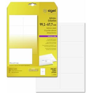 Sigel LA322 Universal Address Labels, 9.91 x 6.77 cm, 200 lbl equal to 25 sheets, White Sigel LA322 Universal Address Labels, 9.91 x 6.77 cm, 200 lbl equal to 25 sheets, White