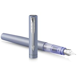 PARKER Vector XL Fountain Pen Metallic Silver-Blue Lacquer on Brass Medium Nib with Blue Ink Refill Gift Box PARKER Vector XL Fountain Pen Metallic Silver-Blue Lacquer on Brass Medium Nib with Blue Ink Refill Gift Box