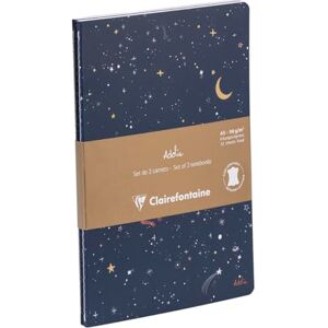 Clairefontaine 116297C A Set of 2 Notebooks Blue Leather & Printed Celestial/Star/Moon A5 14,8x21cm, 64 Pages Lined White Paper 90g Collection Adolie Clairefontaine 116297C A Set of 2 Notebooks Blue Leather & Printed Celestial/Star/Moon A5 14,8x21cm, 64 Pages Lined White Paper 90g Collection Adolie