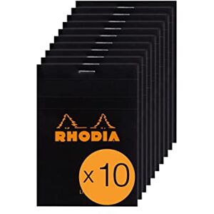 Rhodia 126009C Stapled Notepad N°12 Black 8.5x12 cm Ruled 80 Detachable Sheets 80G White Clairefontaine Paper Coated Card Cover Pack of 10 pads Rhodia 126009C Stapled Notepad N°12 Black 8.5x12 cm Ruled 80 Detachable Sheets 80G White Clairefontaine Paper Coated Card Cover Pack of 10 pads
