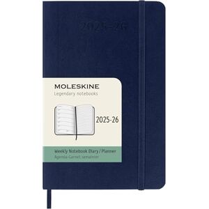 Moleskine Weekly Planner 2025-2026, 18-Month Weekly Planner With Note Space, Soft Cover and Elastic Closure, Pocket 9 x 14 cm, Colour Sapphire Blue Moleskine Weekly Planner 2025-2026, 18-Month Weekly Planner With Note Space, Soft Cover and Elastic Closure, Pocket 9 x 14 cm, Colour Sapphire Blue