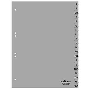 Durable A-Z Polypropylene Index Dividers A4 Portrait Full Covering Pack of 20 Dividers Grey Made in Germany Durable A-Z Polypropylene Index Dividers A4 Portrait Full Covering Pack of 20 Dividers Grey Made in Germany