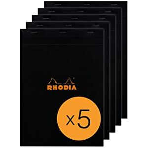 Rhodia 186009C Stapled Notepad N°18 Black A4 Lined 80 Detachable Sheets White Clairefontaine Paper 80 g/m² Coated Card Cover Pack of 5 pads Rhodia 186009C Stapled Notepad N°18 Black A4 Lined 80 Detachable Sheets White Clairefontaine Paper 80 g/m² Coated Card Cover Pack of 5 pads