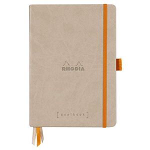 Rhodia 118574C Bullet Journal Goalbook Rigid Notebook Beige A5 Dotted Dot 240 Pages White Clairefontaine Paper 90g 3 Ribbons, Elastic Closure Faux Leather Cover Rhodia 118574C Bullet Journal Goalbook Rigid Notebook Beige A5 Dotted Dot 240 Pages White Clairefontaine Paper 90g 3 Ribbons, Elastic Closure Faux Leather Cover